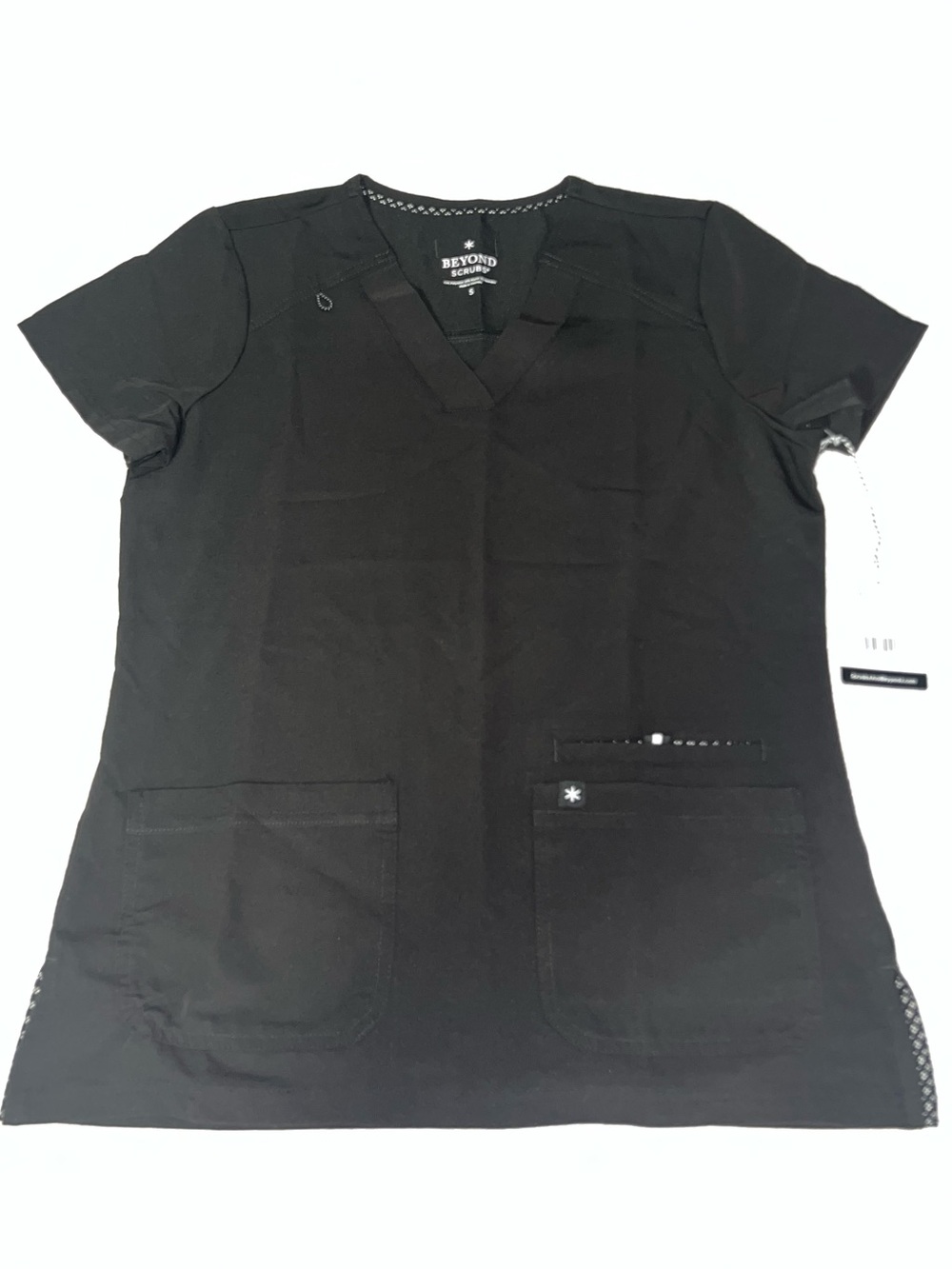 Beyond Scrubs Black V-Neck Short Sleeve Top